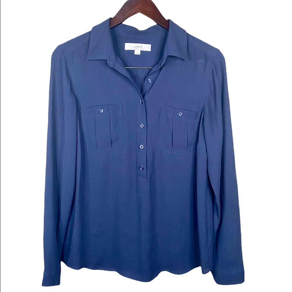 LOFT Blue Long Sleeve Blouse Womens Size Small
